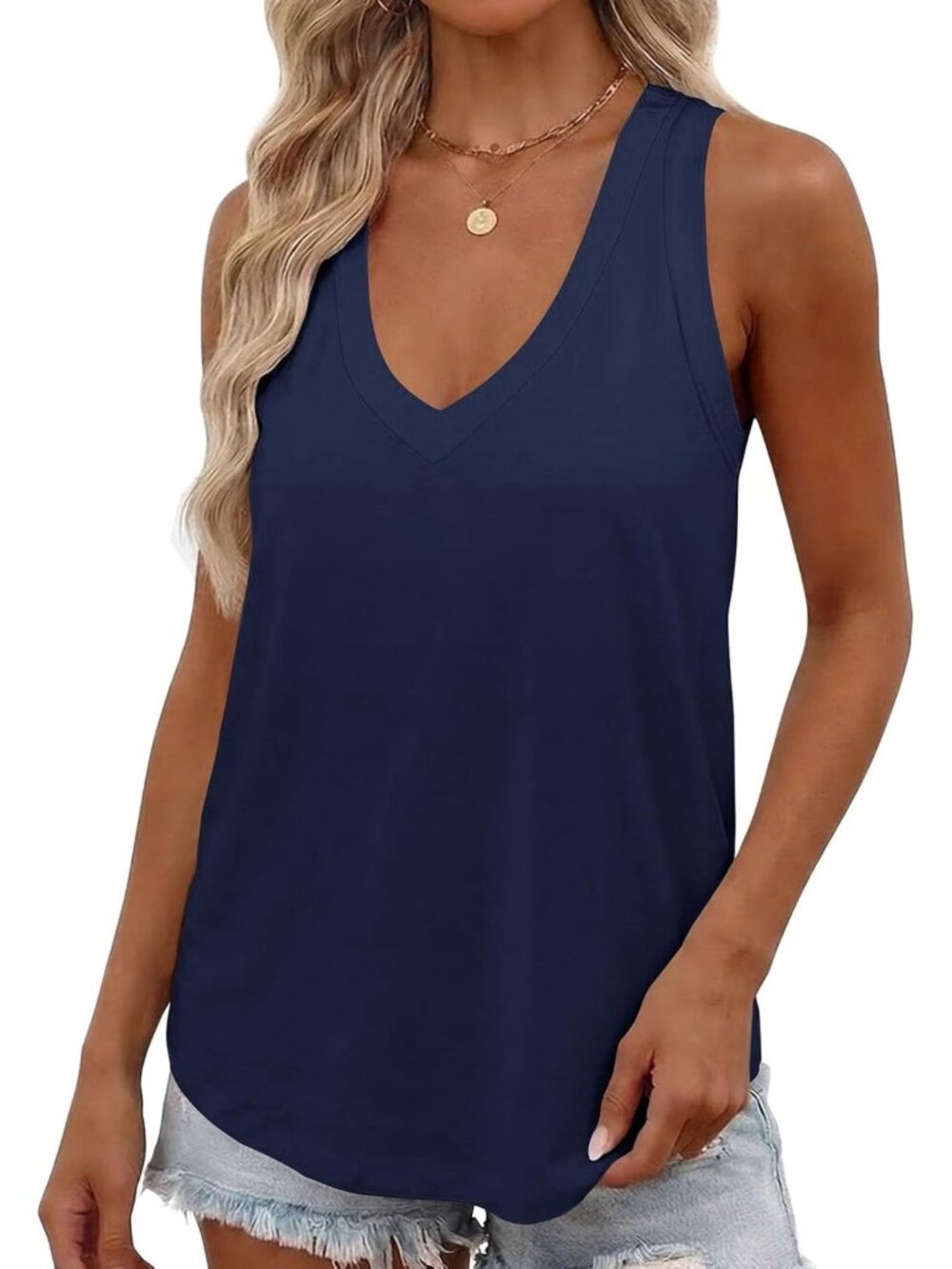 Summer Deep V Neck Tank Top | Loose Fit Flowy Sleeveless Shirt for Women
